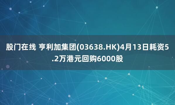 股门在线 亨利加集团(03638.HK)4月13日耗资5.2万港元回购6000股